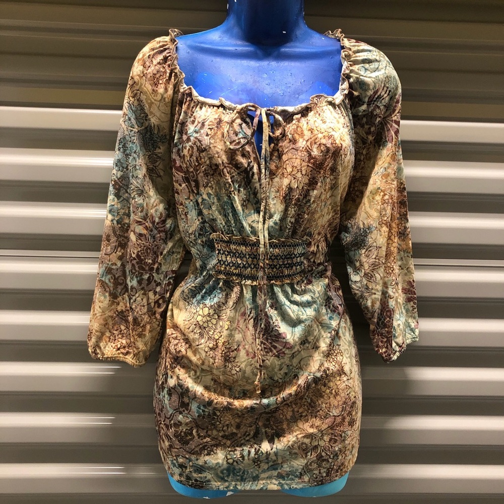 Avenue Multicoloured floral print blouse with tie-up front and balloon sleeves